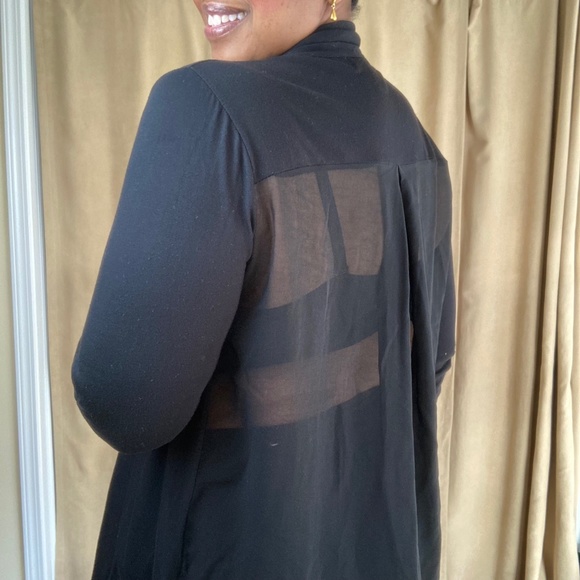 August Silk Woman Cardigan, Sheer Back, Black, 3/4 Ruched Sleeves, Size 1X - Picture 5 of 16